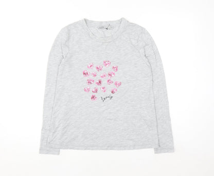 Oasis Women’s Grey Sequin Heart Long Sleeve T-Shirt Size S