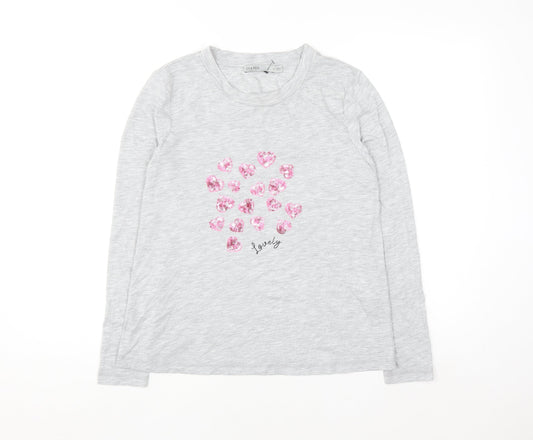 Oasis Women’s Grey Sequin Heart Long Sleeve T-Shirt Size S