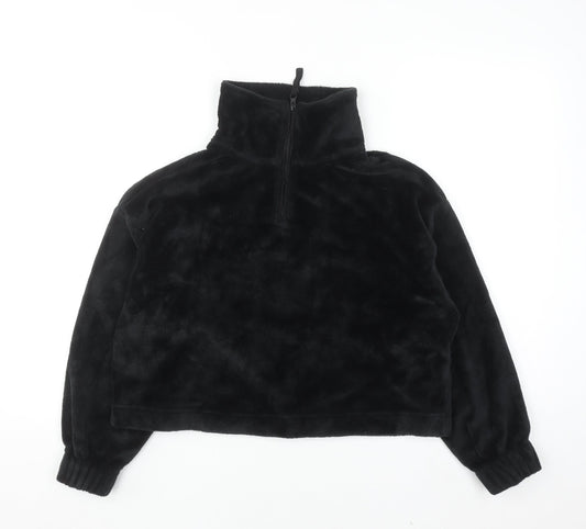ASOS DESIGN Women Black UK 8 Petite Fleece 1/2 Zip Pullover Sweatshirt