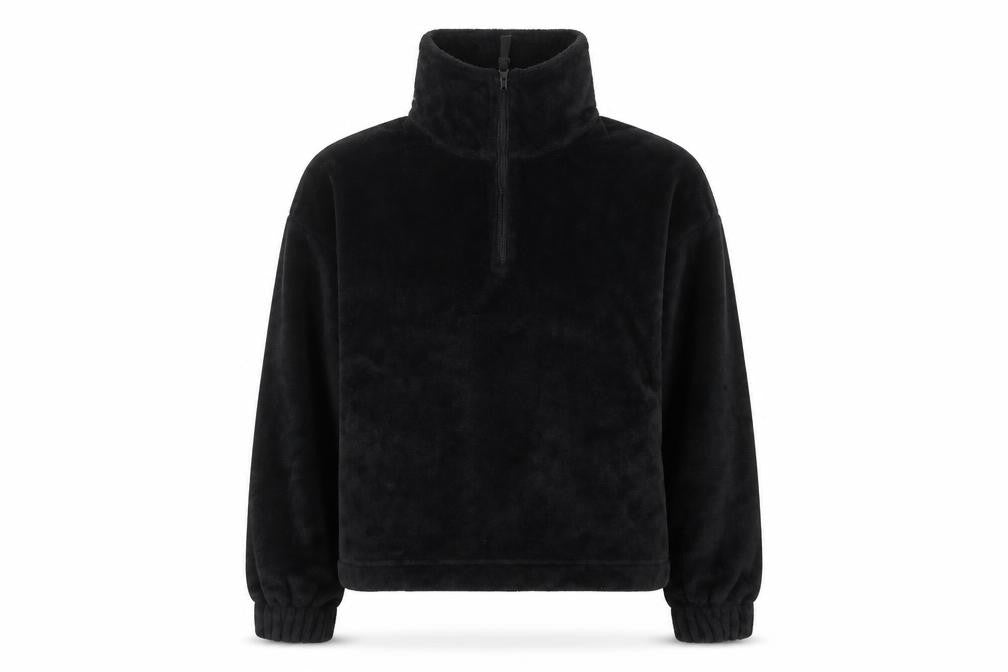 ASOS DESIGN Women Black UK 8 Petite Fleece 1/2 Zip Pullover Sweatshirt