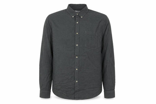 Easy Men's Grey Cotton Button-Down Long Sleeve Casual Shirt Size L