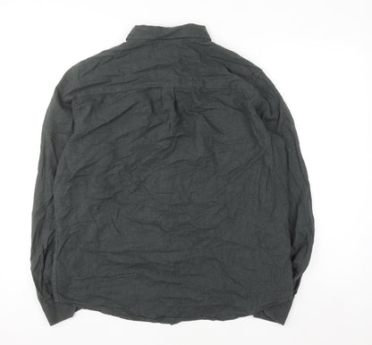 EASY Men's Grey Cotton Button-Down Long Sleeve Casual Shirt Size L