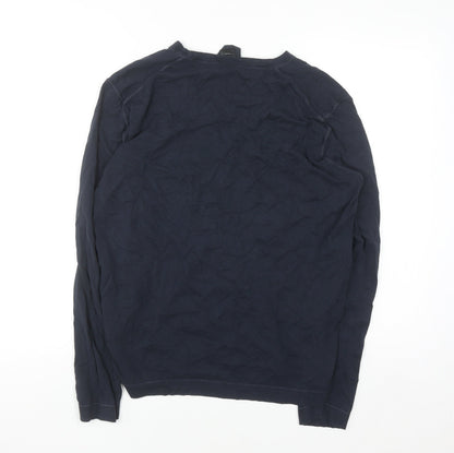 BOSS Mens Blue V-Neck Cotton Silk Regular Fit Jumper M