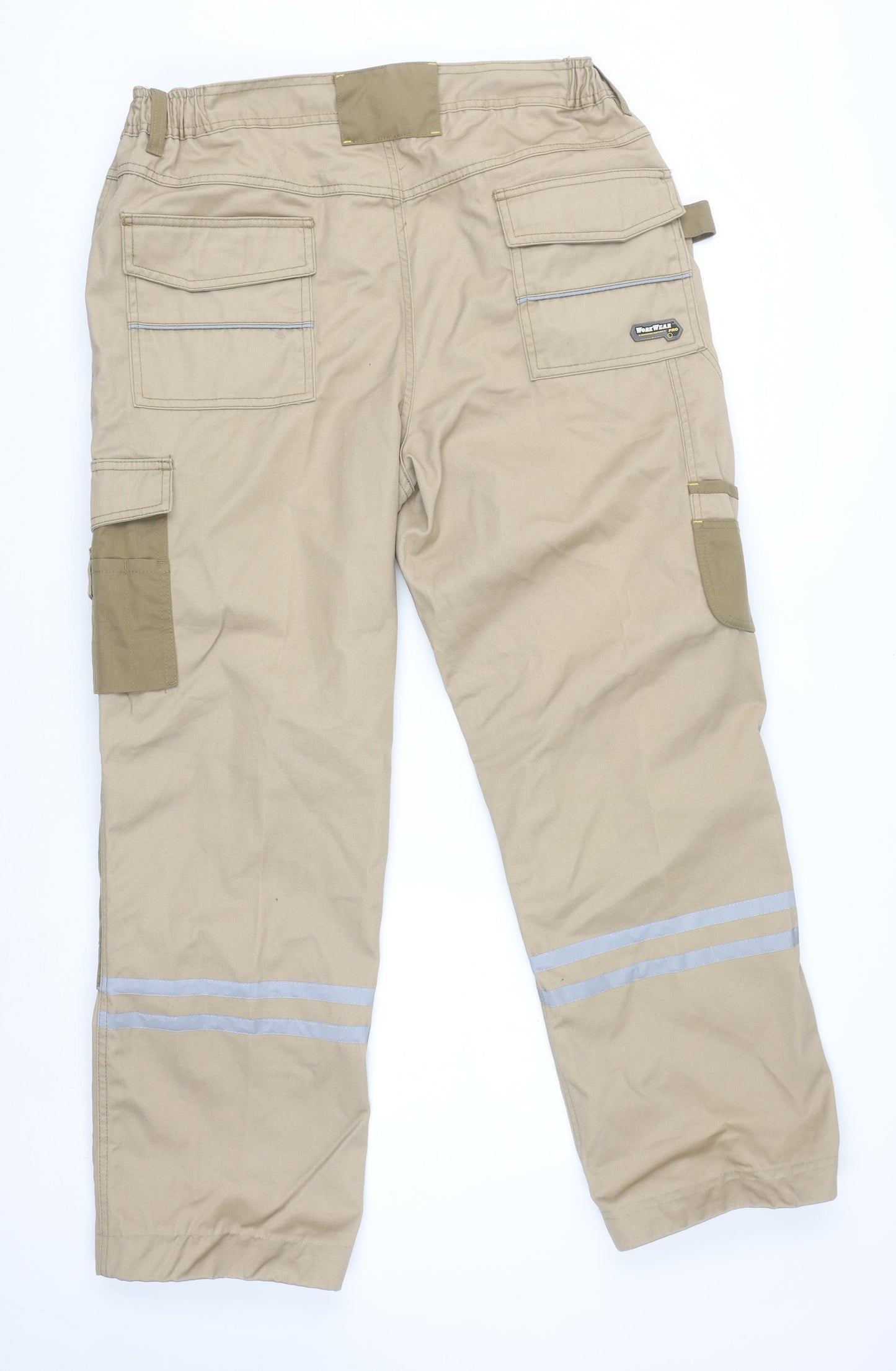 Workwear Men’s Beige 36R Cargo Work Trousers with Reflective Strips