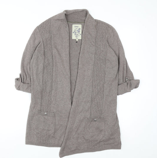 Mantaray Women’s Beige Cable-Knit Cotton Cardigan Size 14