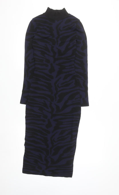 River Island Women's Blue Animal Print Bodycon Midi Dress Size 6