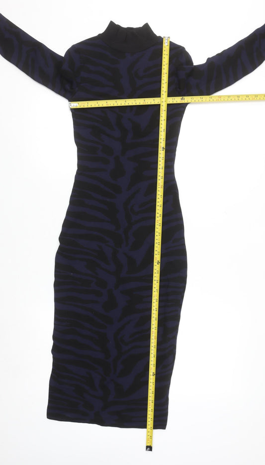 River Island Women's Blue Animal Print Bodycon Midi Dress Size 6