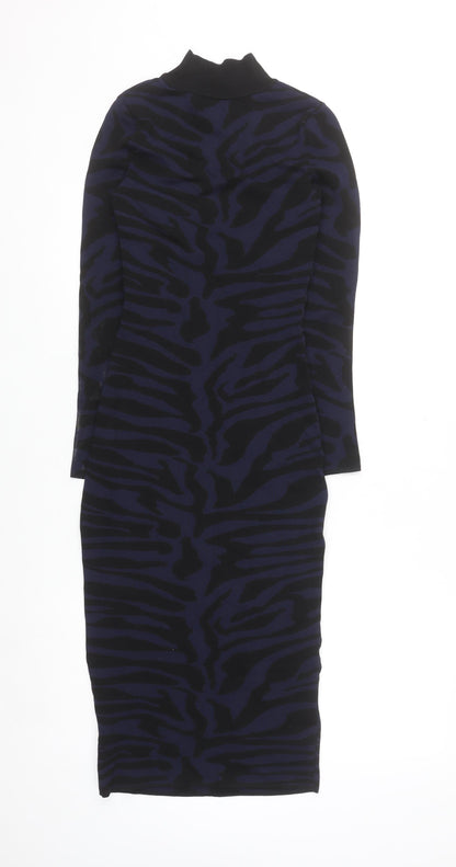 River Island Women's Blue Animal Print Bodycon Midi Dress Size 6