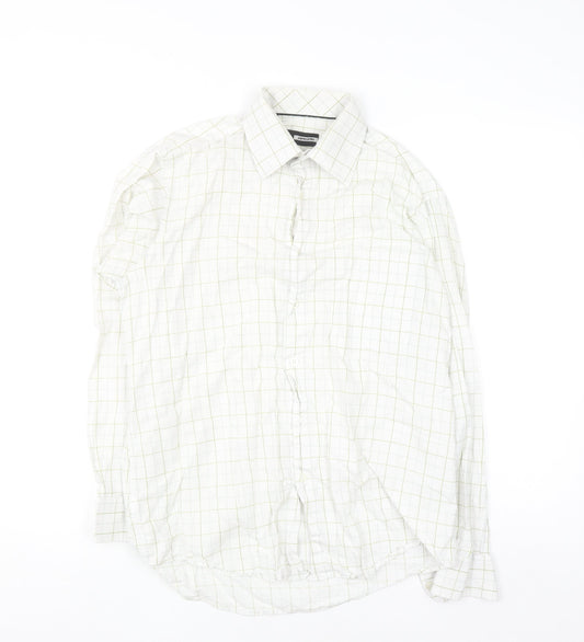 Pierre Cardin Men's White Checked Cotton Long Sleeve Shirt Size 15