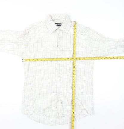 Pierre Cardin Men's White Checked Cotton Long Sleeve Shirt Size 15