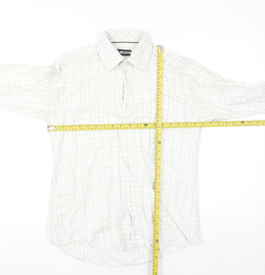 Pierre Cardin Men's White Checked Cotton Long Sleeve Shirt Size 15