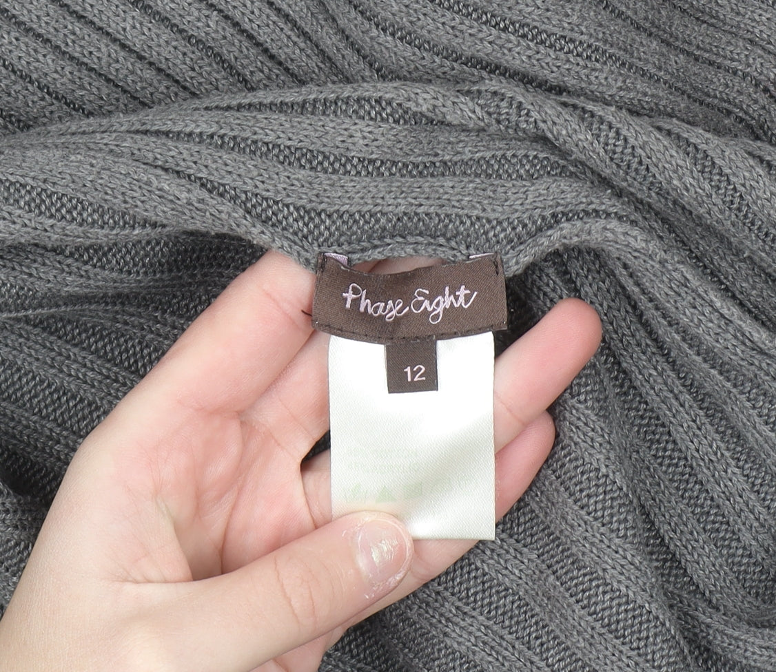 Phase Eight Women Grey Size 12 Open Knit Long Cardigan