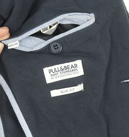 Pull & Bear Women Navy Blue Slim Fit Single-Breasted Blazer Size 12