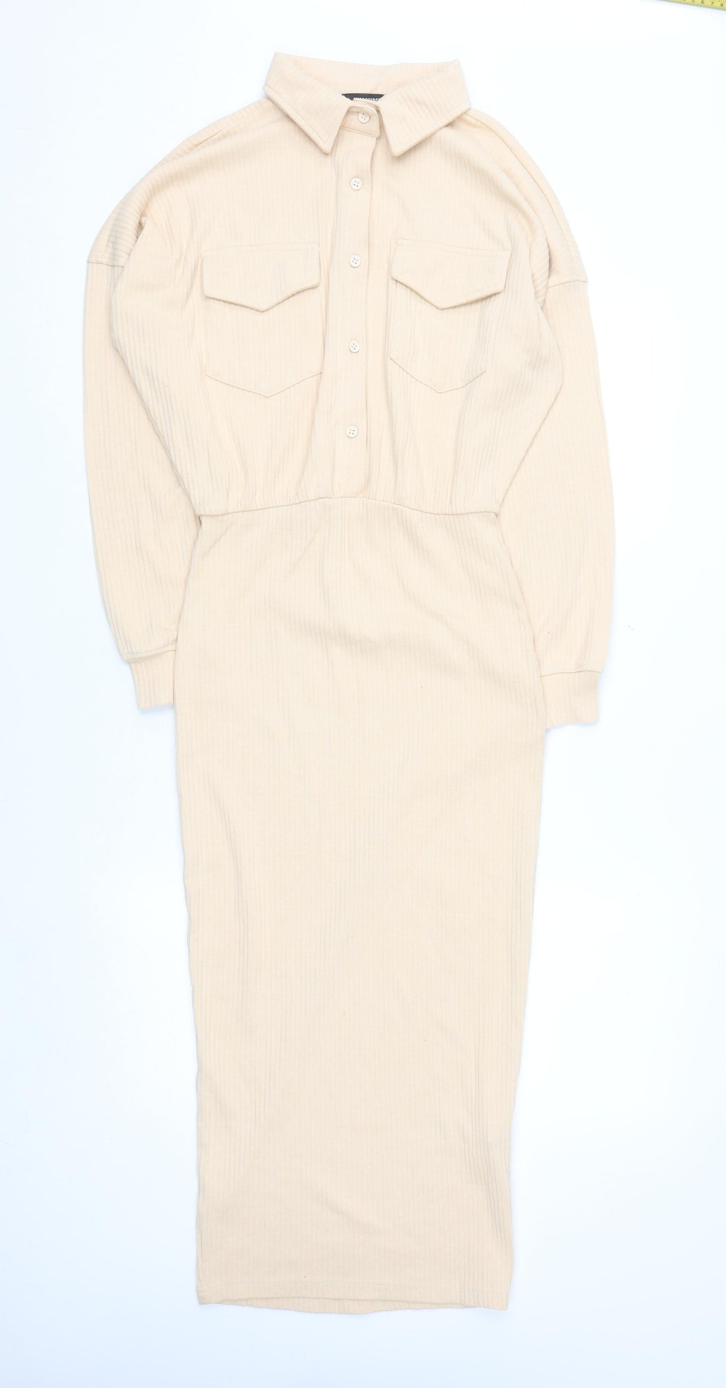 Missguided Women Beige Collared Midi Shirt Dress Size 12