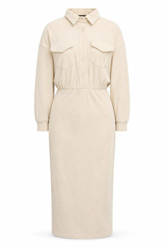 Front view of Missguided Women Beige Collared Midi Shirt Dress, size 12