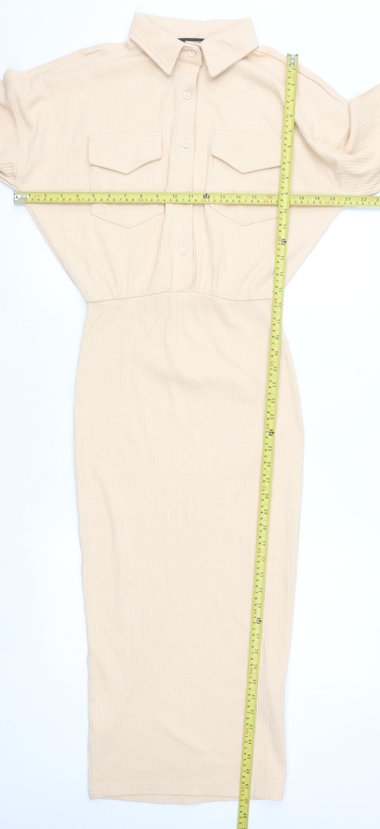 Missguided Women Beige Collared Midi Shirt Dress Size 12