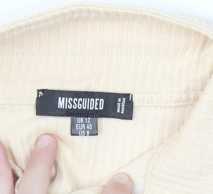 Missguided Women Beige Collared Midi Shirt Dress Size 12