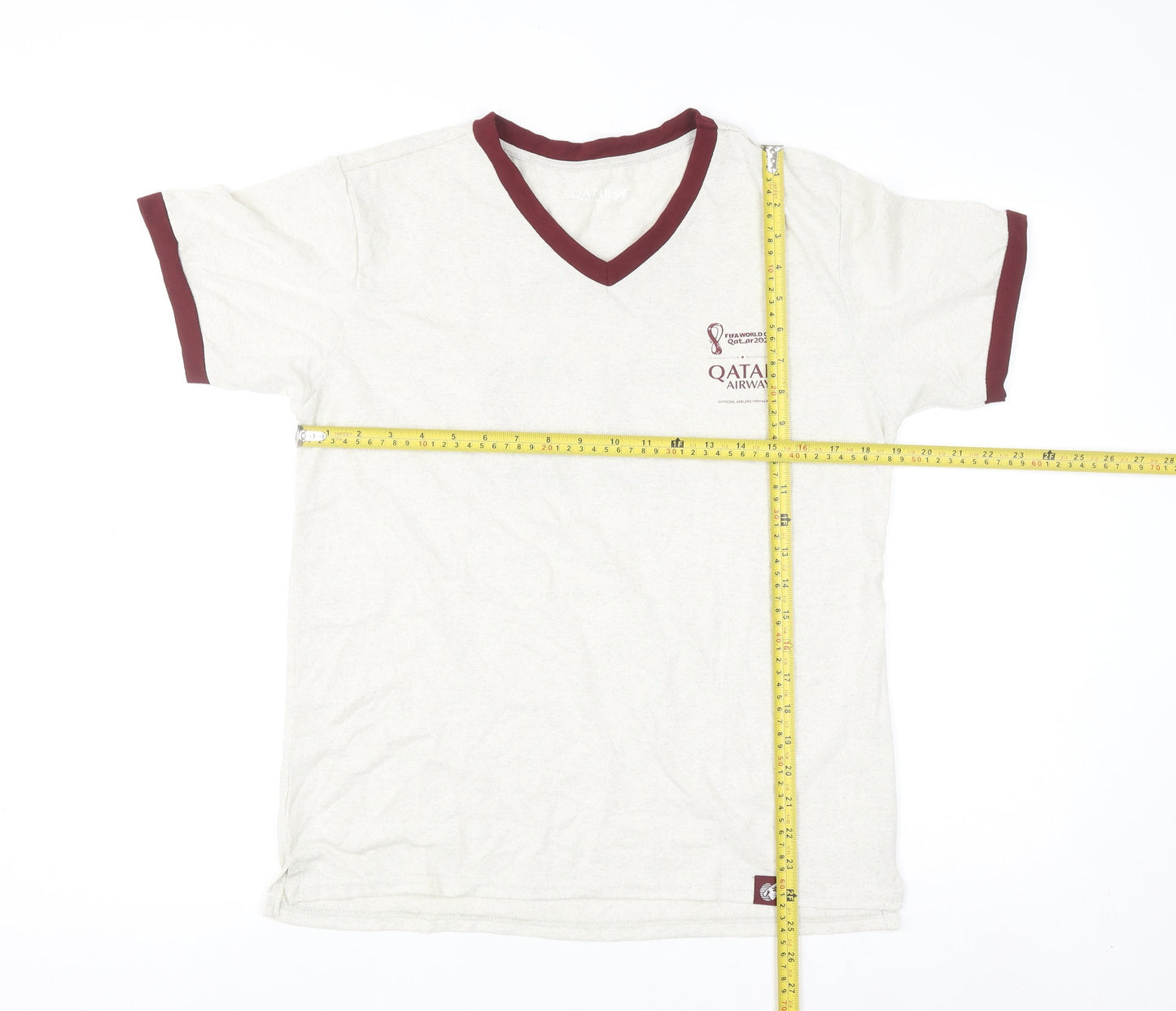Qatar Airways Men’s Beige V-Neck Sports T-Shirt Small