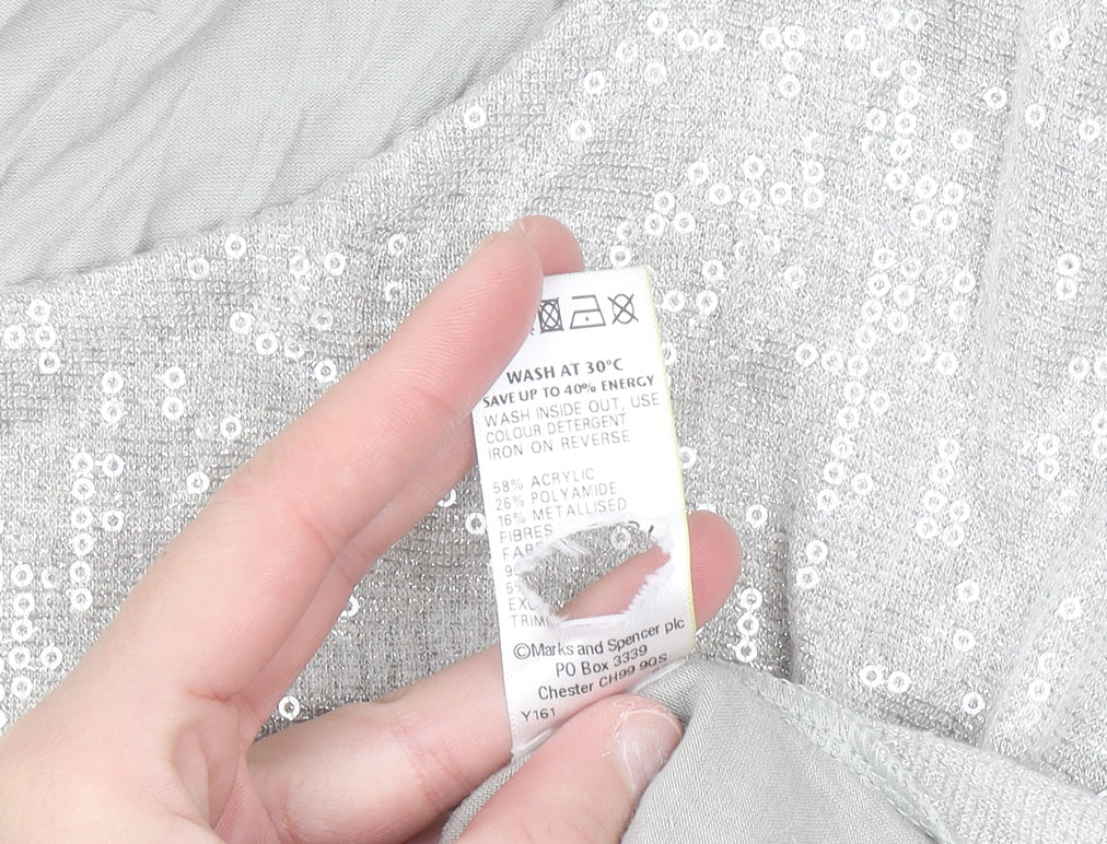 Marks and Spencer Womens Silver Sequin 3/4 Sleeve T-Shirt Size 18