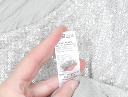 Marks and Spencer Womens Silver Sequin 3/4 Sleeve T-Shirt Size 18