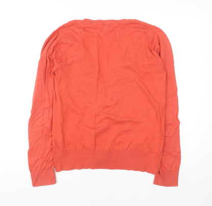 Tom Tailor Women Coral Cardigan XL V-Neck Ruffle Long Sleeve Cotton Knit