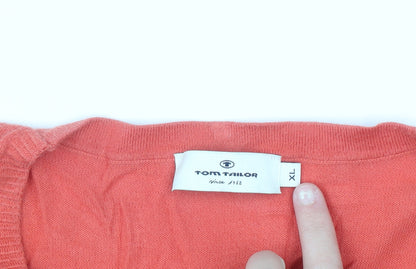 Tom Tailor Women Coral Cardigan XL V-Neck Ruffle Long Sleeve Cotton Knit