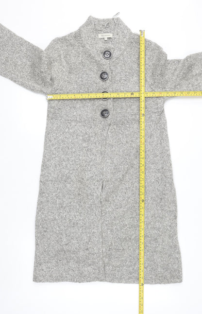 Rocha.John Rocha Women Grey Button Cardigan Size 14 Long Knit Alpaca Blend