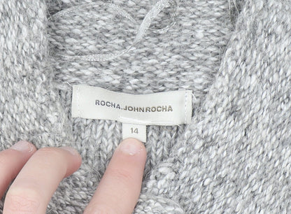 Rocha.John Rocha Women Grey Button Cardigan Size 14 Long Knit Alpaca Blend