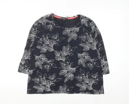 Bonmarché Women's Blue Floral Cotton 3/4 Sleeve T-Shirt Size 14