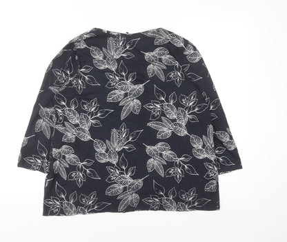 Bonmarché Women's Blue Floral Cotton 3/4 Sleeve T-Shirt Size 14
