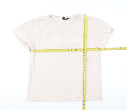 Lilylane London Women Beige Basic Cotton Short Sleeve T-Shirt Small