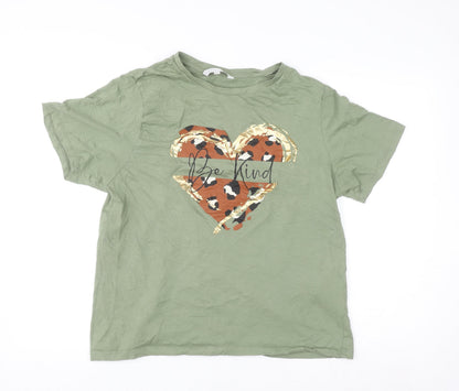 Mara Reya Women’s Green Be Kind Leopard Heart Cotton T-Shirt UK 18