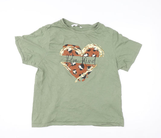 Mara Reya Women’s Green Be Kind Leopard Heart Cotton T-Shirt UK 18