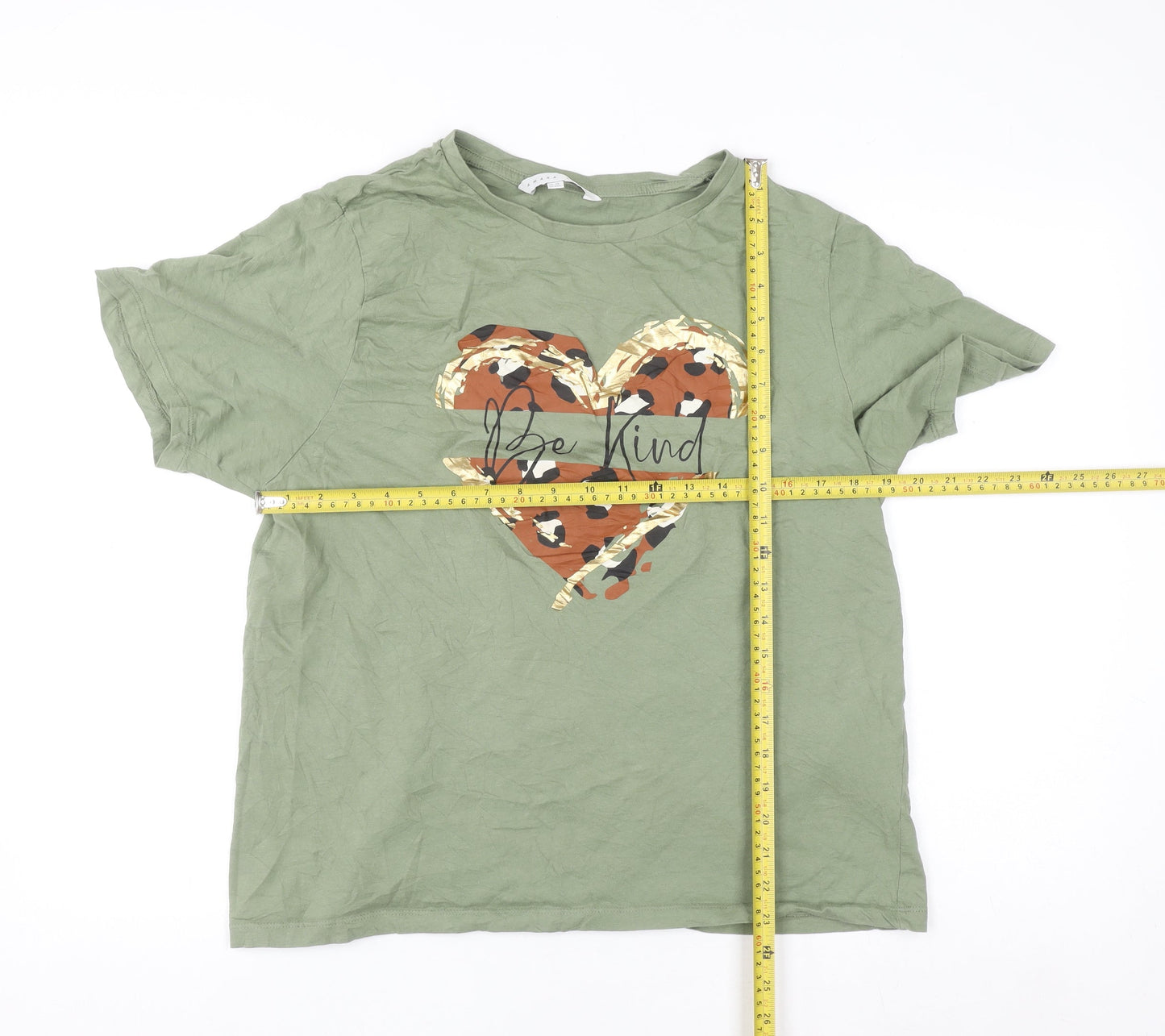 Mara Reya Women’s Green Be Kind Leopard Heart Cotton T-Shirt UK 18