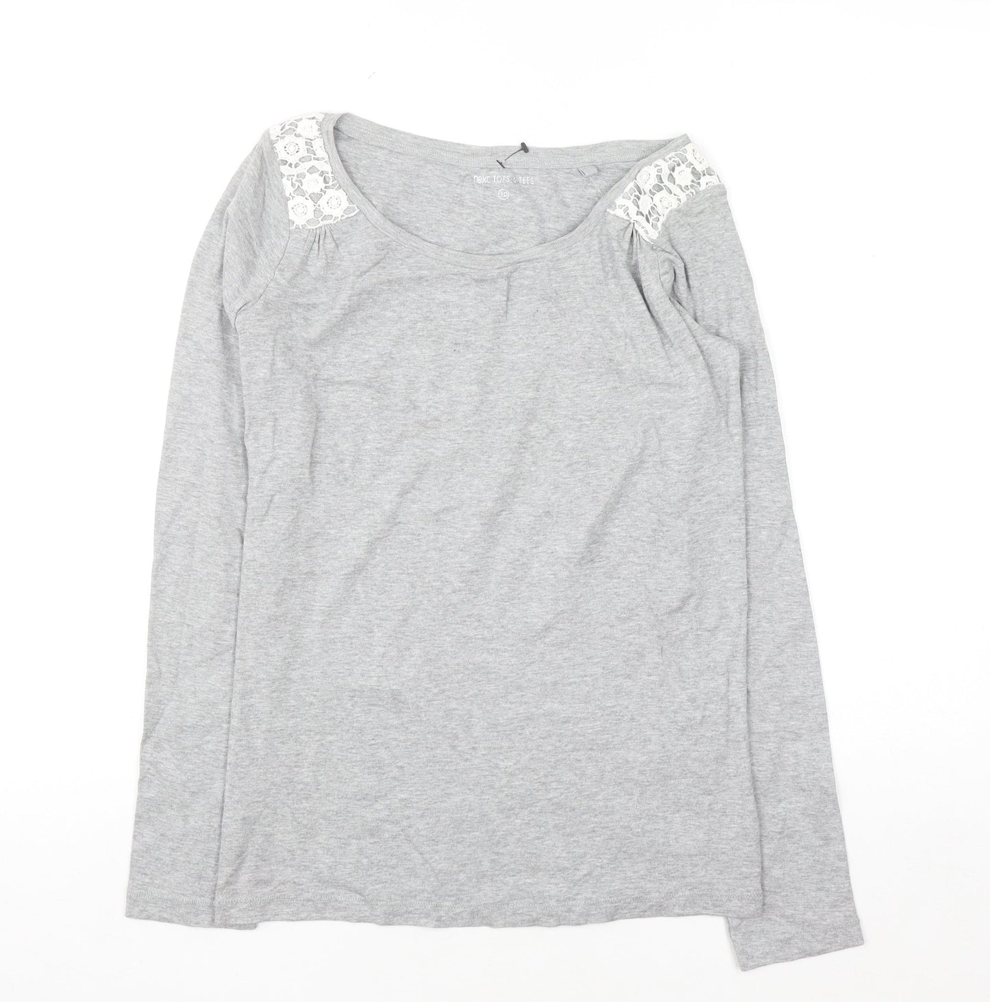Next Womens Grey Lace Shoulder Long Sleeve Cotton T-Shirt UK 10