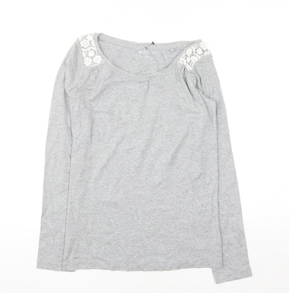Next Womens Grey Lace Shoulder Long Sleeve Cotton T-Shirt UK 10