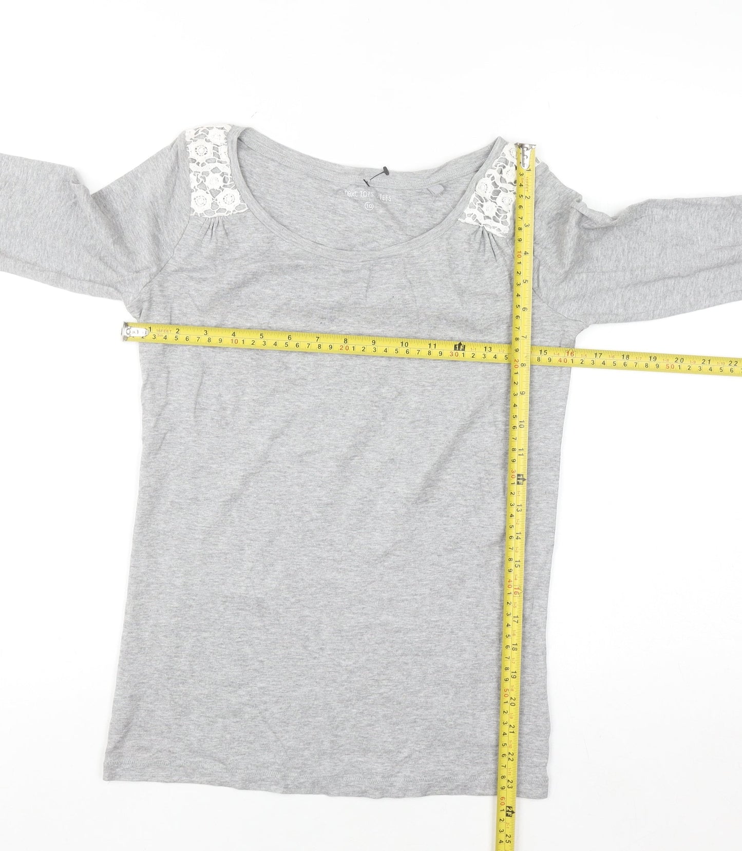 Next Womens Grey Lace Shoulder Long Sleeve Cotton T-Shirt UK 10
