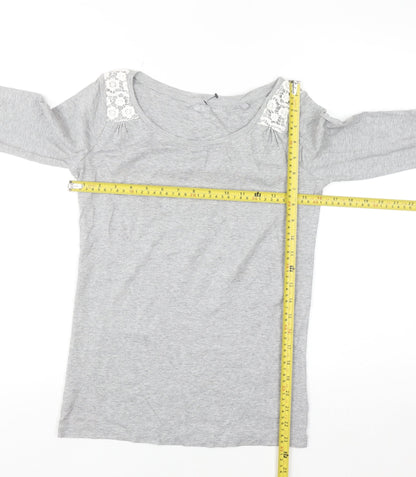 Next Womens Grey Lace Shoulder Long Sleeve Cotton T-Shirt UK 10