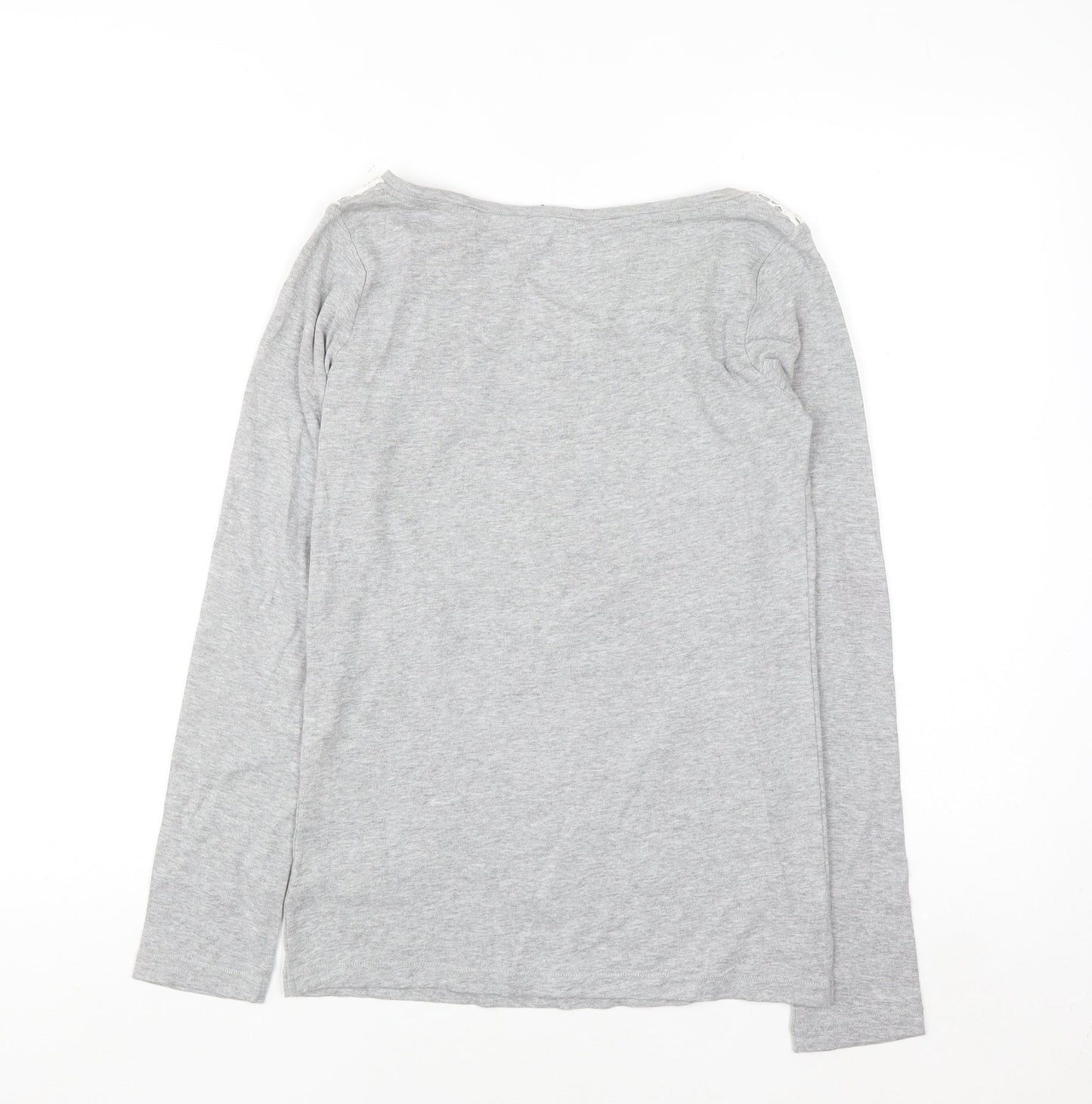 Next Womens Grey Lace Shoulder Long Sleeve Cotton T-Shirt UK 10