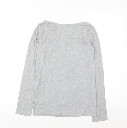 Next Womens Grey Lace Shoulder Long Sleeve Cotton T-Shirt UK 10