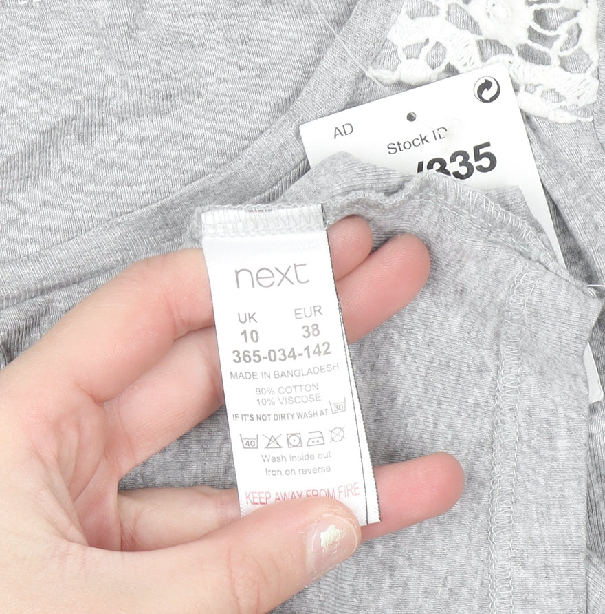 Next Womens Grey Lace Shoulder Long Sleeve Cotton T-Shirt UK 10