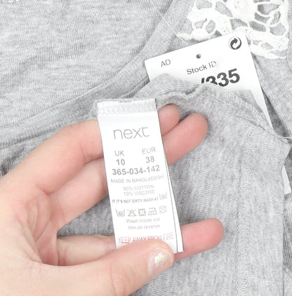 Next Womens Grey Lace Shoulder Long Sleeve Cotton T-Shirt UK 10