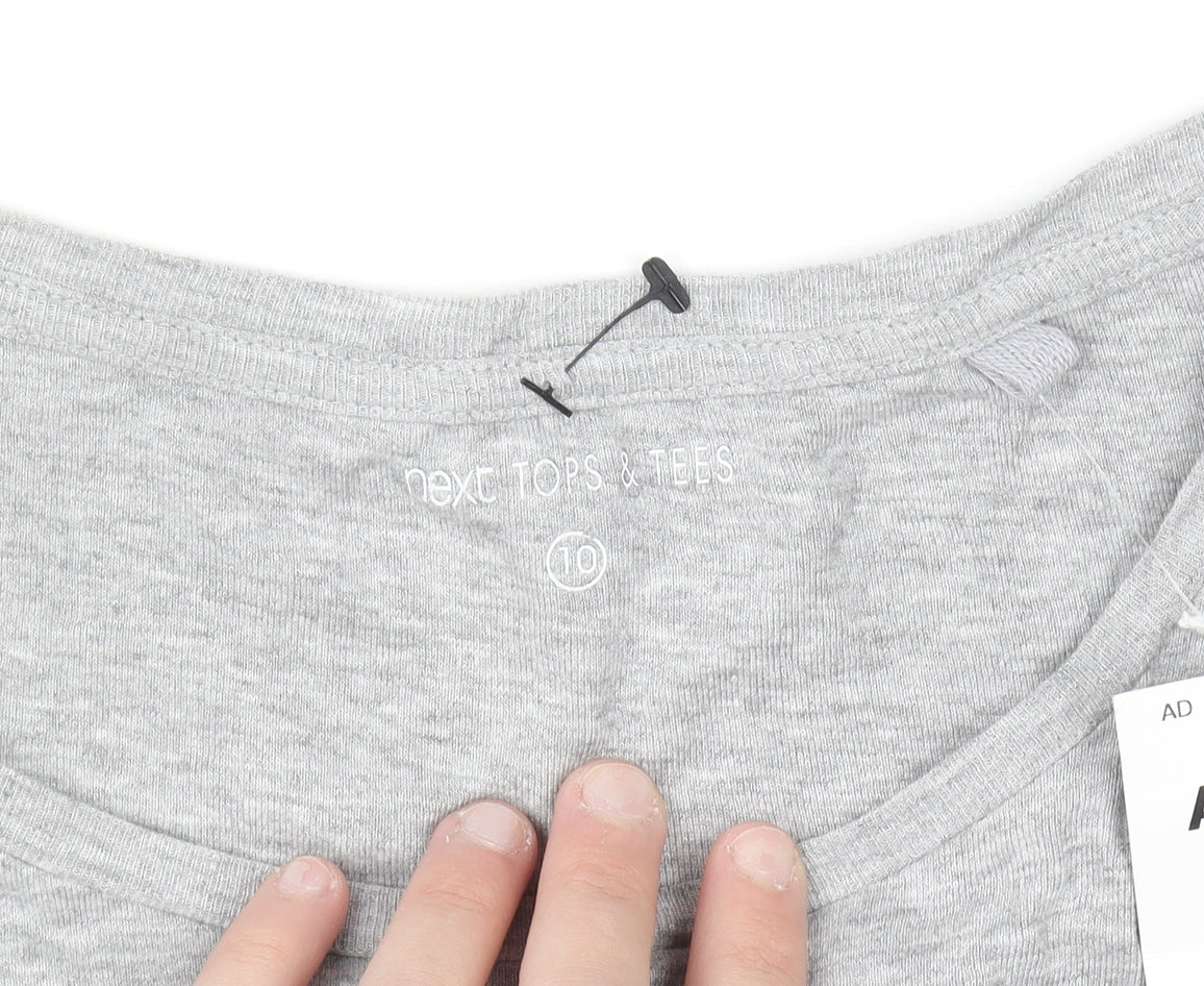 Next Womens Grey Lace Shoulder Long Sleeve Cotton T-Shirt UK 10