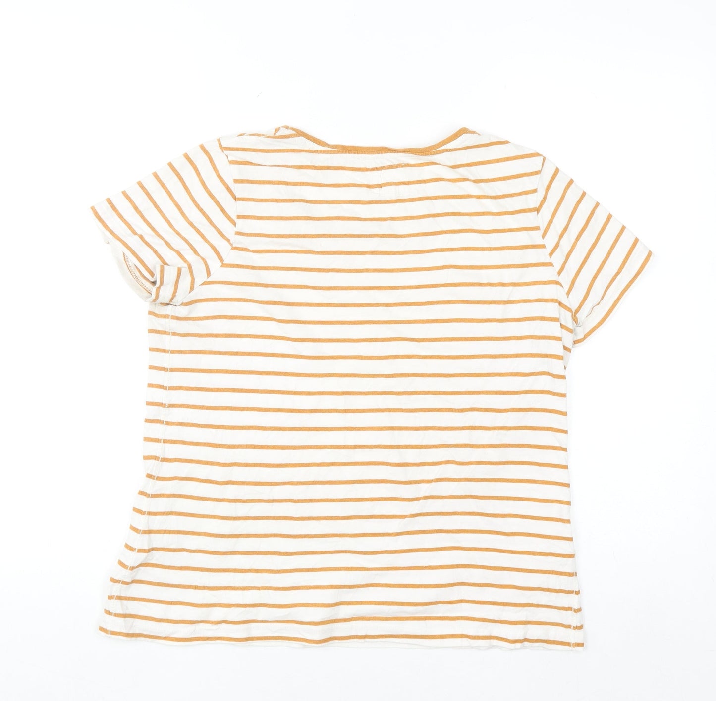 Fat Face Womens Yellow Stripe T-Shirt UK 12 Short Sleeve 100% Cotton