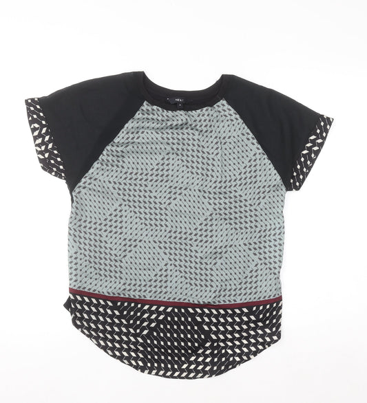 Next Women's Black Geometric Raglan Short Sleeve T-Shirt Size 10