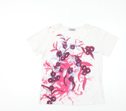 Alexara Women’s White Floral Beaded T-Shirt Size M