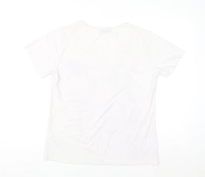 Alexara Women’s White Floral Beaded T-Shirt Size M
