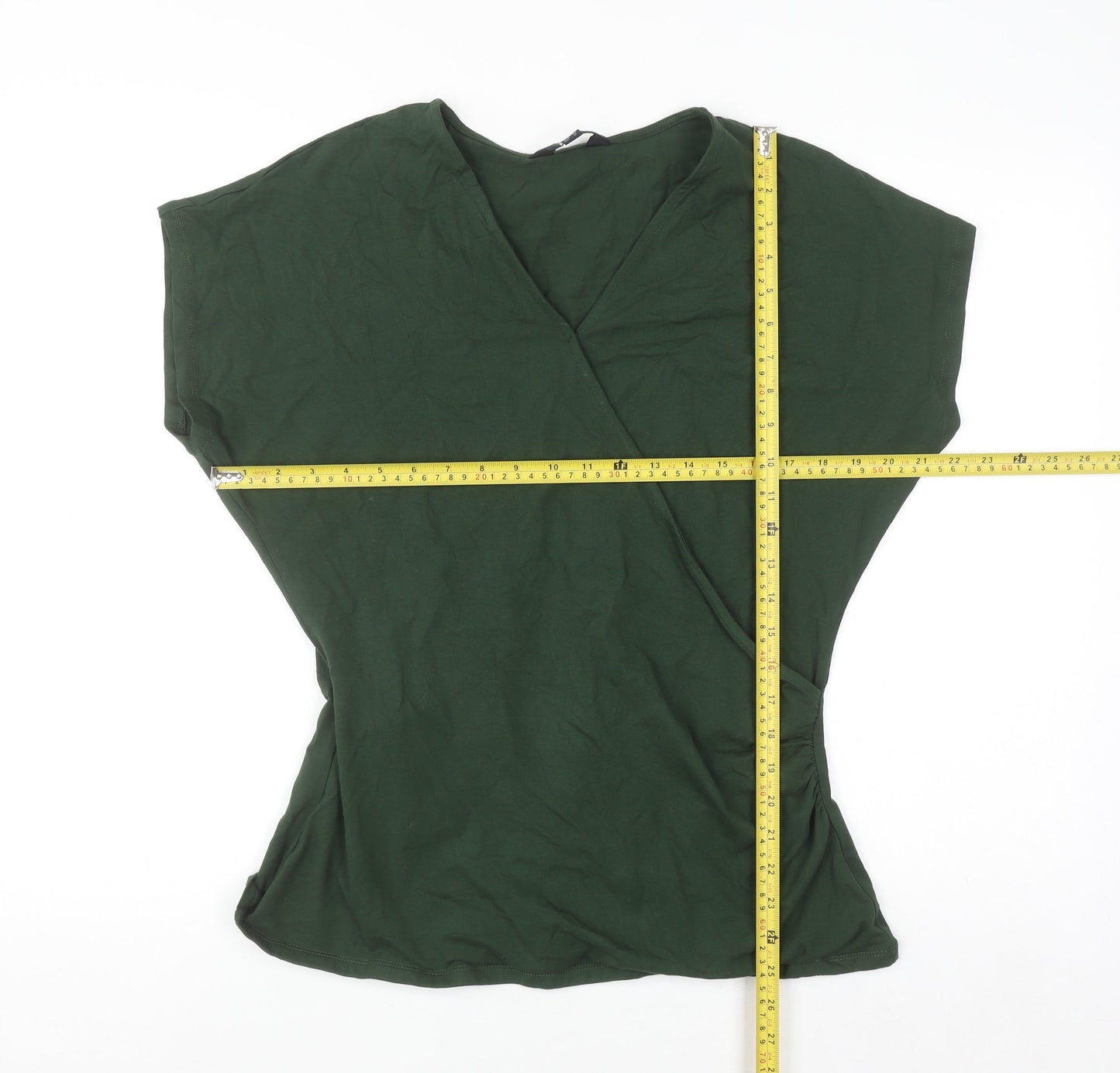 Long Tall Sally Women's Green Wrap Style Cotton T-Shirt UK 16