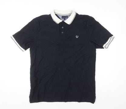 Lincoln Men Blue Cotton Polo Shirt Size M Short Sleeve