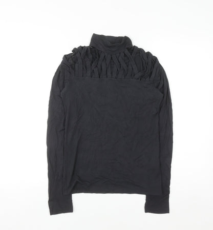 Select Womens Black Long Sleeve Roll Neck Ruffle Top M